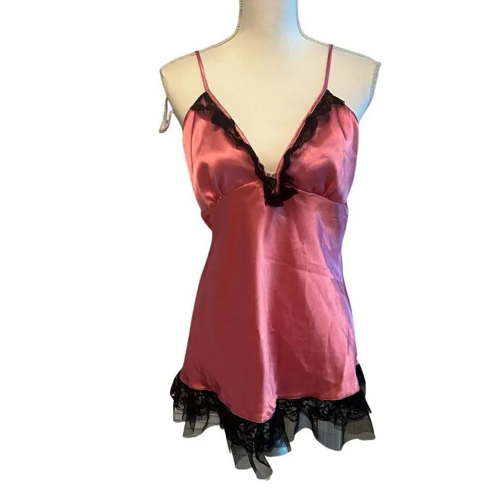 Flora Pink Satin Lingerie Sexy Nightgown Size Large